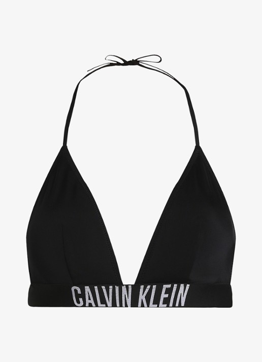 Calvin Klein Triangle bikinitop met logo en uitneembare vulling - voorkant 3 zwart
