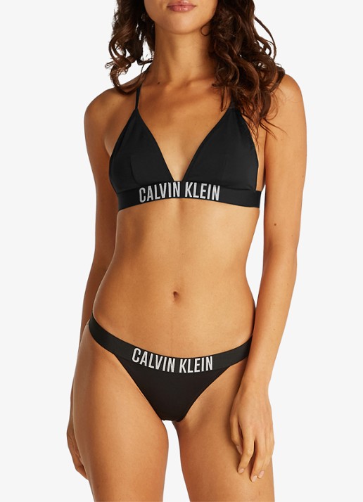 Calvin Klein Triangle bikinitop met logo en uitneembare vulling - voorkant 4 zwart