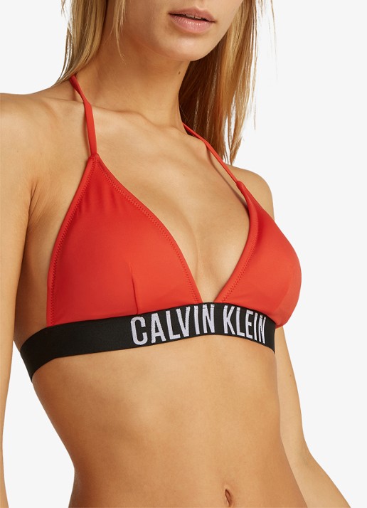 Calvin Klein Triangle bikinitop met logo en uitneembare vulling - detail rood