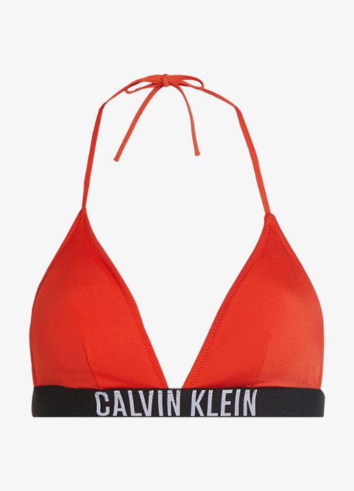 Calvin Klein Triangle bikinitop met logo en uitneembare vulling - voorkant 3 rood