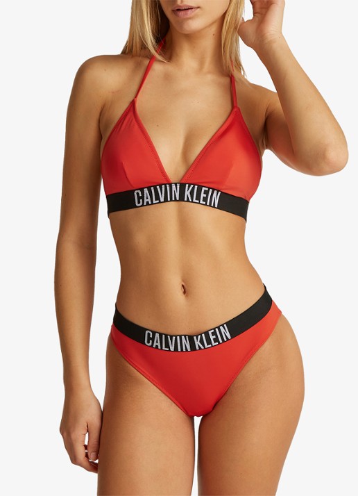 Calvin Klein Triangle bikinitop met logo en uitneembare vulling - voorkant 4 rood
