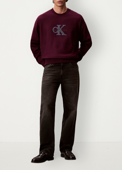 Calvin Klein Trui met logoborduring - voorkant 5 bordeauxrood