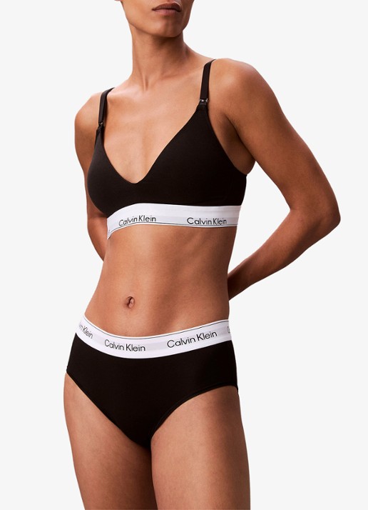 Calvin Klein Voedings bralette met logoband - voorkant 3 zwart