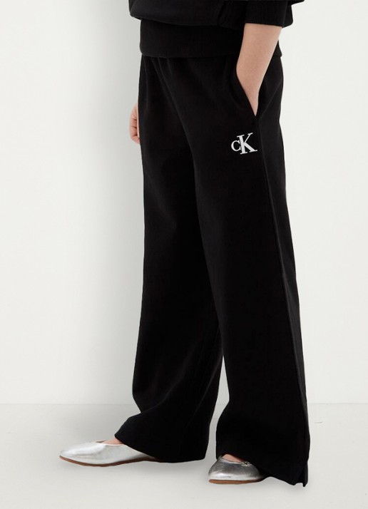 Calvin Klein Wide leg joggingbroek met logoborduring - detail pvh black-beh /  zwart