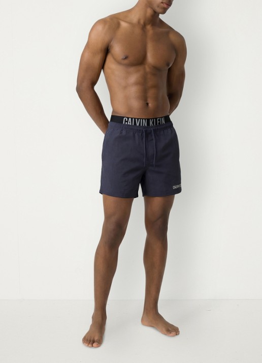 Calvin Klein Zwemshorts met logo en trekkoord - voorkant 4 donkerblauw