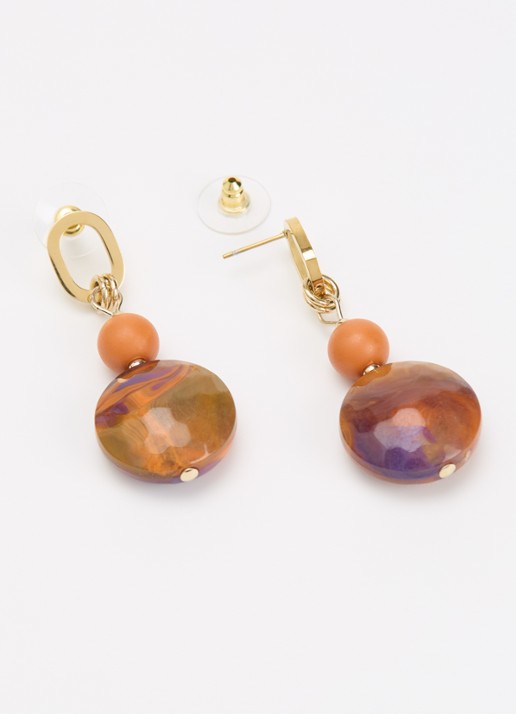 Camps & Camps Big Oval Harmony oorstekers verguld - detail oranjebruin