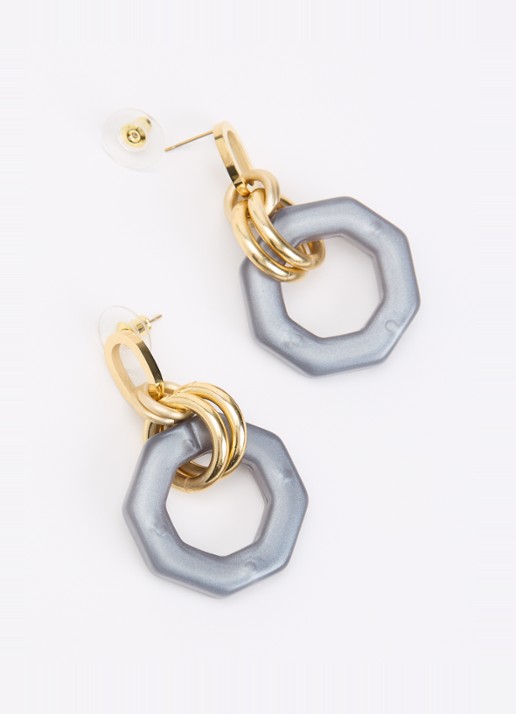 Camps & Camps Linea Eternal Dangling oorstekers verguld - detail grijs