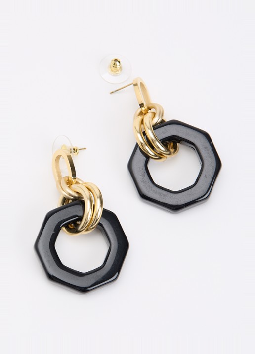 Camps & Camps Linea Eternal Dangling oorstekers verguld - detail 3 zwart