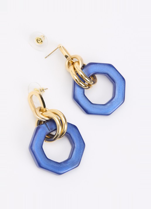 Camps & Camps Linea Eternal Dangling oorstekers verguld - detail donkerblauw
