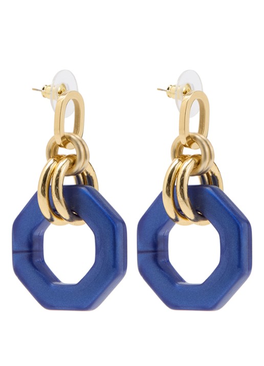 Camps & Camps Linea Eternal Dangling oorstekers verguld - voorkant 2 donkerblauw