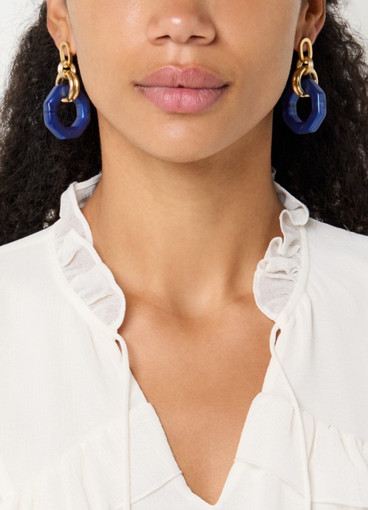 Camps & Camps Linea Eternal Dangling oorstekers verguld - voorkant 3 donkerblauw