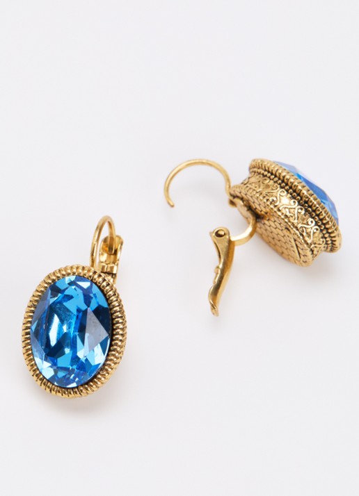 Camps & Camps Oorhangers met Swarovski kristal verguld - detail blauw
