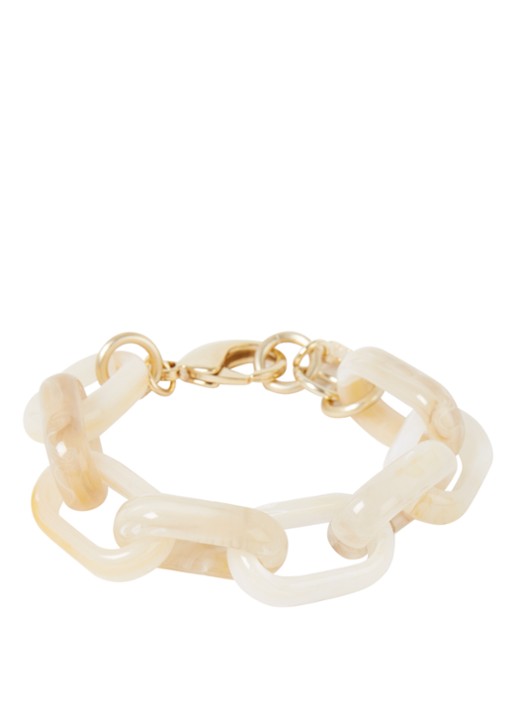 Camps & Camps Oval schakelarmband met verguld detail - voorkant beige