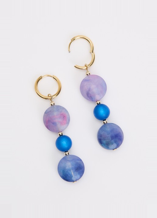 Camps & Camps Triple Oval oorringen verguld - detail 3 donkerblauw