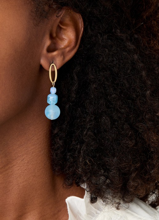 Camps & Camps Triple Soft Cloud oorstekers verguld - voorkant 2 blauw