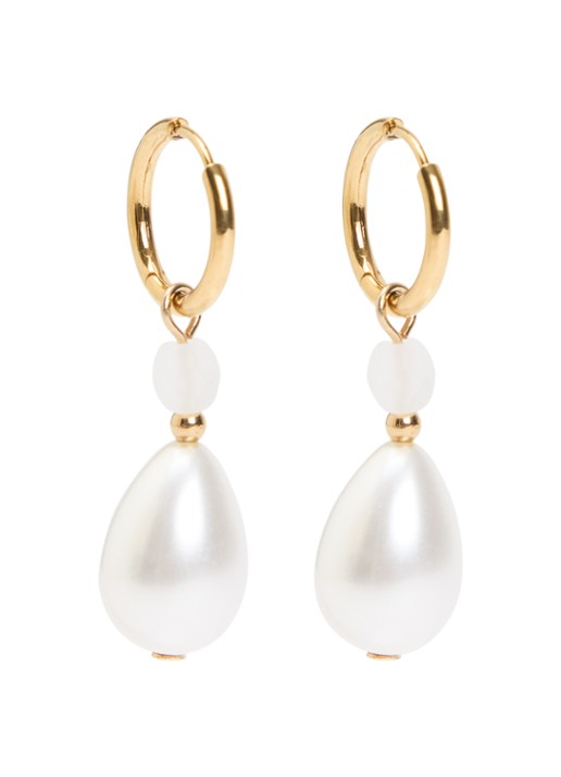 Camps & Camps White Pearl Droplet oorringen verguld
