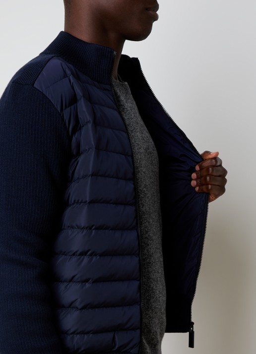 Canada Goose Hybridge ribgebreid vest van wol met gewatteerd voorpand - detail 2 donkerblauw