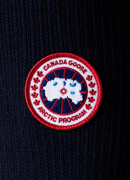 Canada Goose Hybridge ribgebreid vest van wol met gewatteerd voorpand - detail 3 donkerblauw