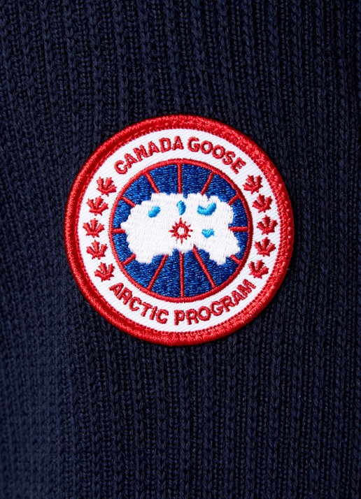 Canada Goose Hybridge ribgebreid vest van wol met gewatteerd voorpand - detail 3 indigo