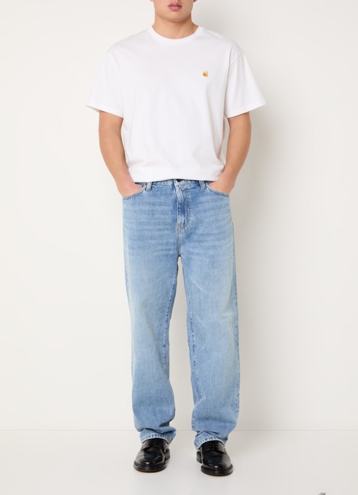 Carhartt WIP Aaron straight leg jeans met lichte wassing - voorkant 2 lichtblauw