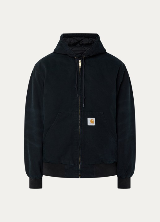 Carhartt WIP Active gewatteerd bomberjack van denim met capuchon - voorkant 2 zwart