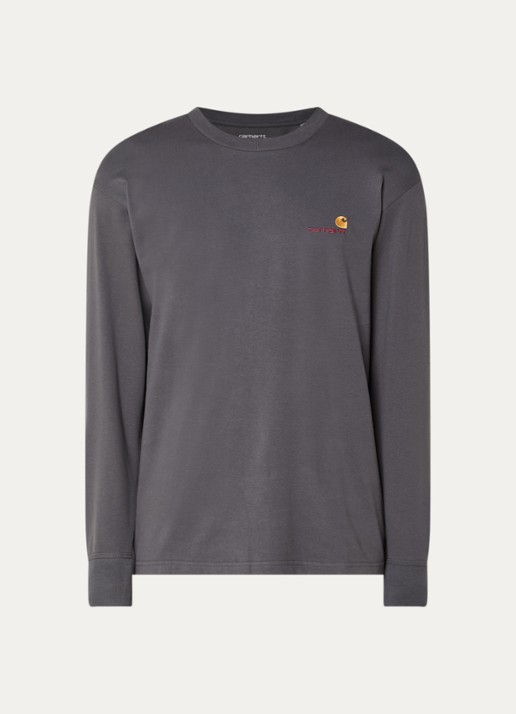 Carhartt WIP American Script long sleeve met logo - voorkant 2 antraciet
