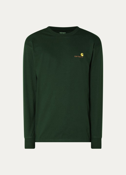 Carhartt WIP American Script long sleeve met logo - voorkant 2 zwart