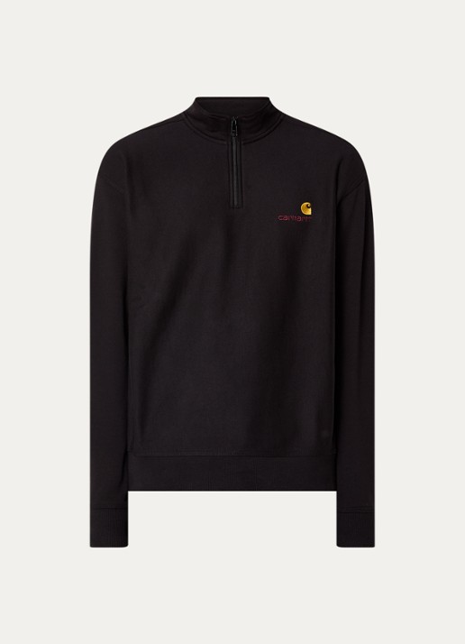Carhartt WIP American Script sweater met halve rits en logo - voorkant 2 zwart