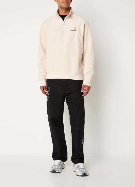Carhartt WIP American Script sweater met halve rits en logo - voorkant 3 creme