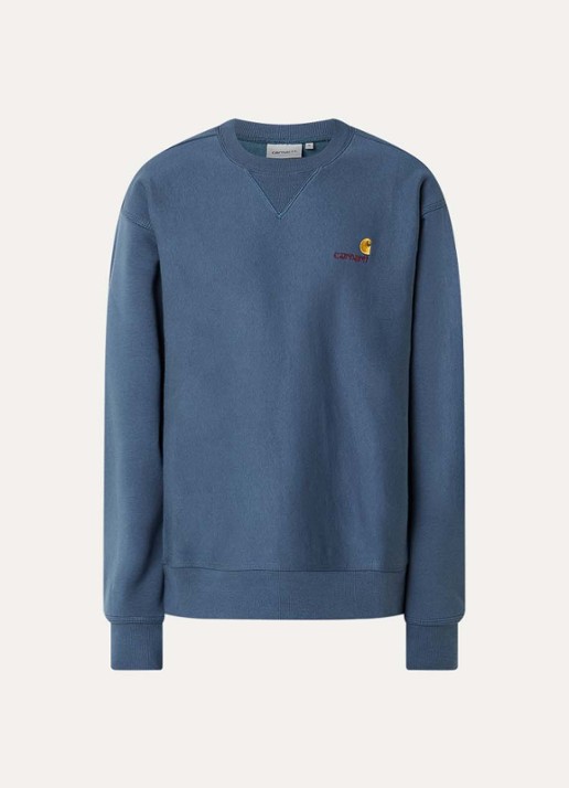 Carhartt WIP American Script sweater met logoborduring - voorkant petrol