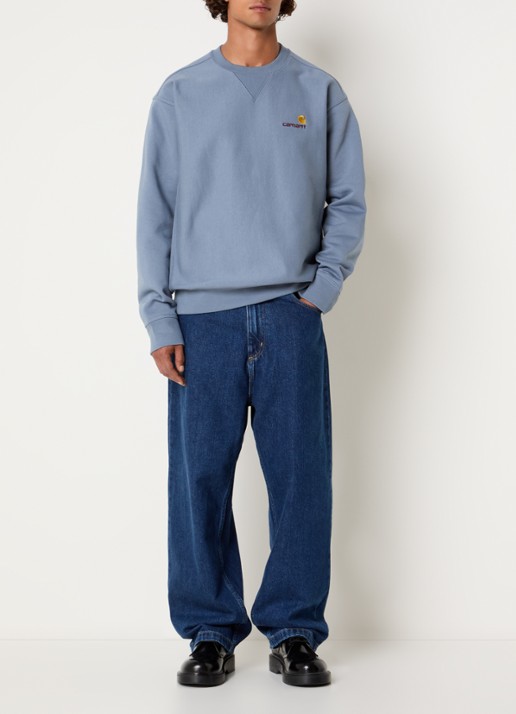 Carhartt WIP American Script sweater met logoborduring - voorkant 2 staalblauw