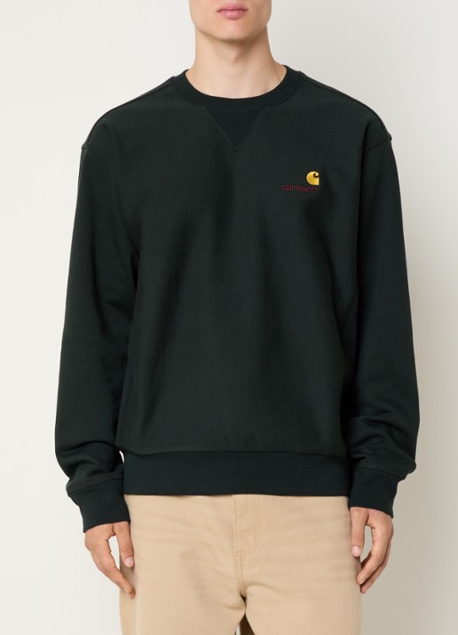 Carhartt WIP American Script sweater met logoborduring - detail groen