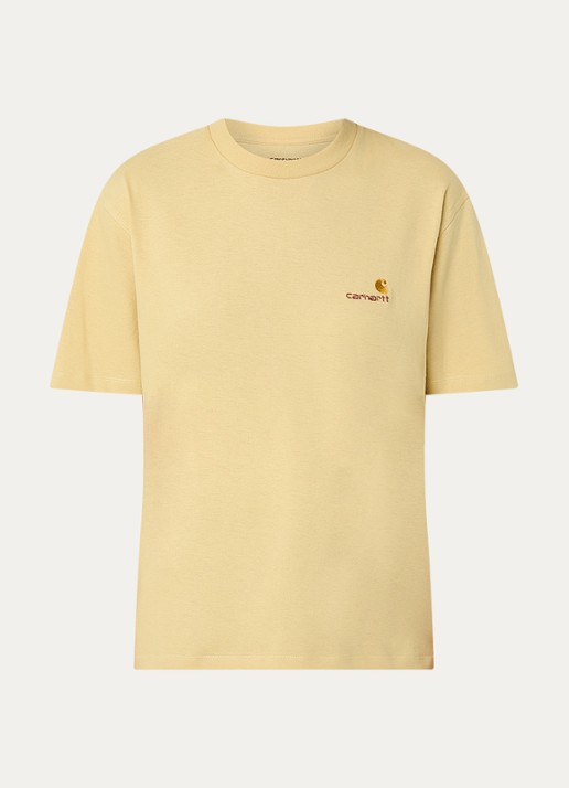 Carhartt WIP American Script T-shirt met logoborduring - voorkant 3 geel