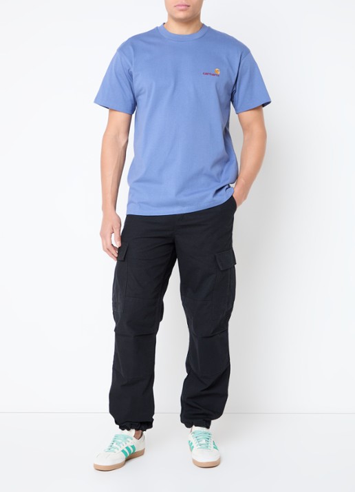 Carhartt WIP American Script T-shirt van  katoen met logoborduring - voorkant 3 blauw