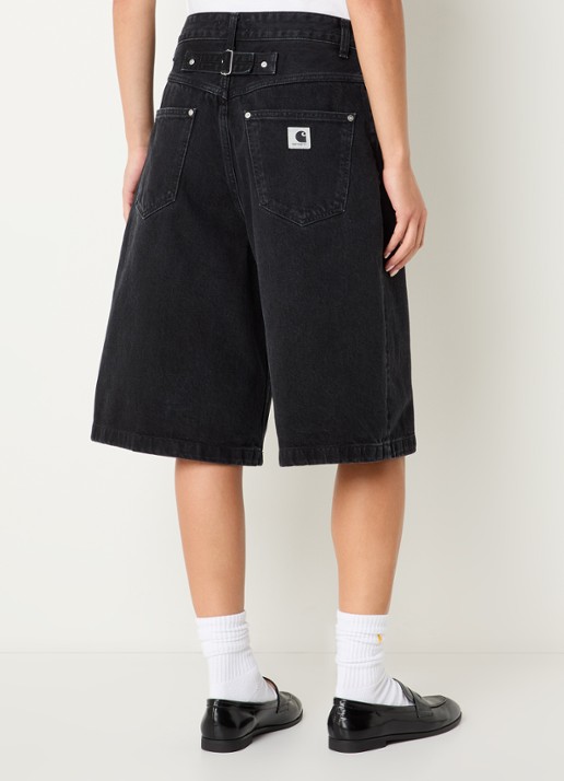 Carhartt WIP Bellmont mid waist loose fit korte broek met gespdetail - achterkant 3 zwart