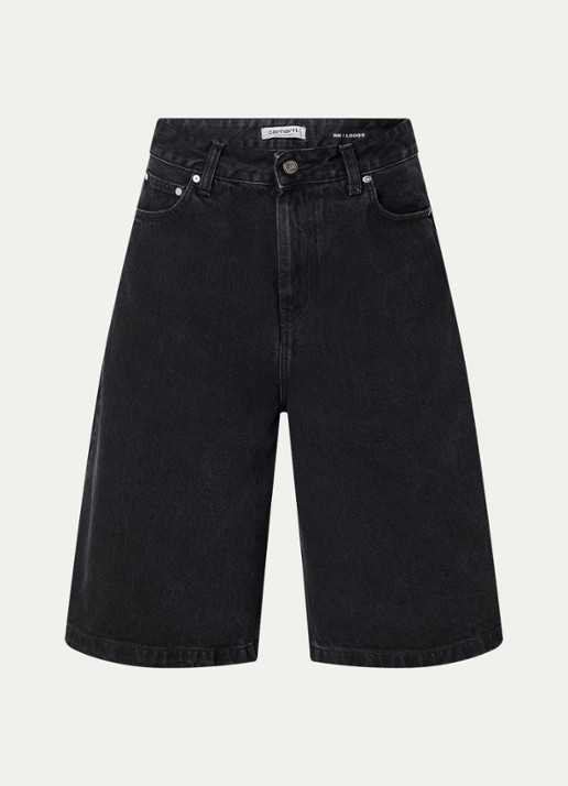 Carhartt WIP Bellmont mid waist loose fit korte broek met gespdetail - voorkant zwart