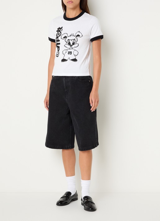 Carhartt WIP Bellmont mid waist loose fit korte broek met gespdetail - voorkant 2 zwart