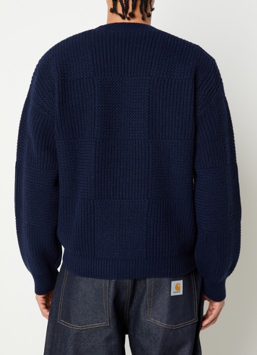Carhartt WIP Bishop grofgebreide trui in wolblend - achterkant donkerblauw