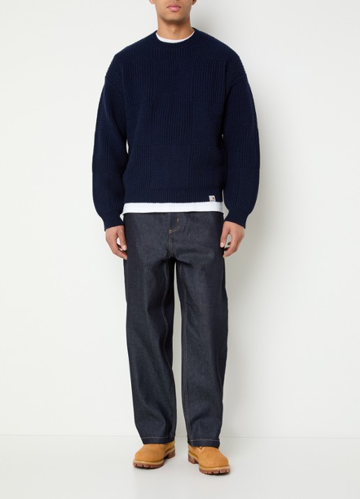 Carhartt WIP Bishop grofgebreide trui in wolblend - voorkant 3 donkerblauw