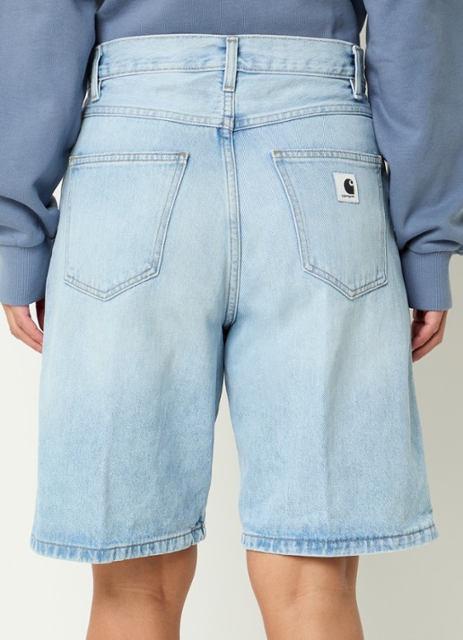 Carhartt WIP Brandon high waist straight fit korte broek van denim - achterkant 4 lichtblauw