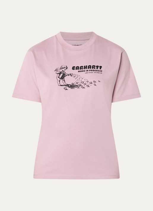 Carhartt WIP Bumper Sticker T-shirt met print - voorkant oudroze