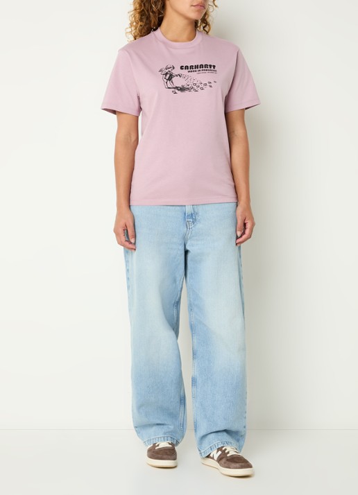 Carhartt WIP Bumper Sticker T-shirt met print - voorkant 2 oudroze