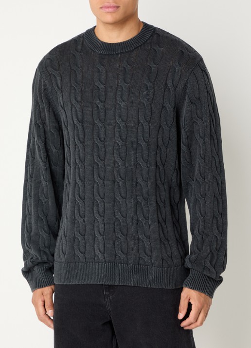 Carhartt WIP Carter kabelgebreide trui - detail donkergrijs