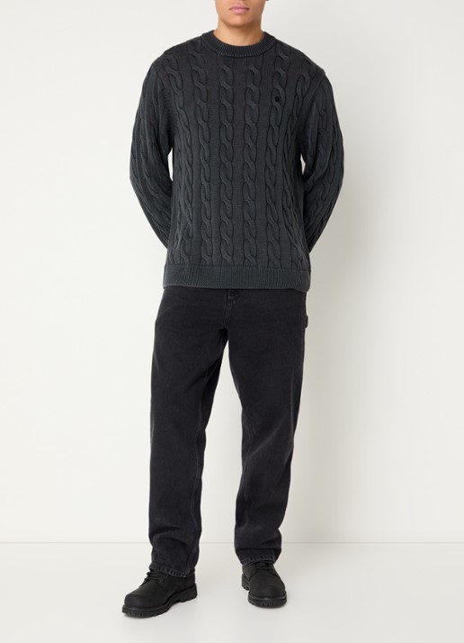 Carhartt WIP Carter kabelgebreide trui - voorkant 4 donkergrijs