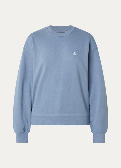 Carhartt WIP Casey sweater met logoborduring - voorkant 2 staalblauw
