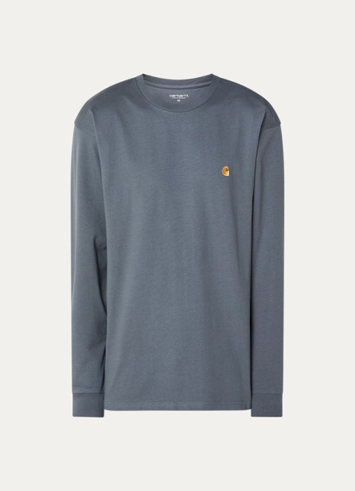 Carhartt WIP Chase longsleeve met logoborduring - voorkant 2 beige