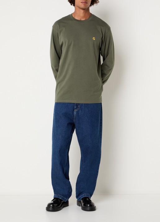 Carhartt WIP Chase longsleeve met logoborduring - voorkant 3 groen