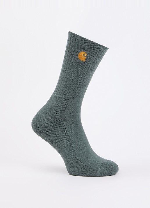 Carhartt WIP Chase sokken met logoborduring - voorkant olijfgroen
