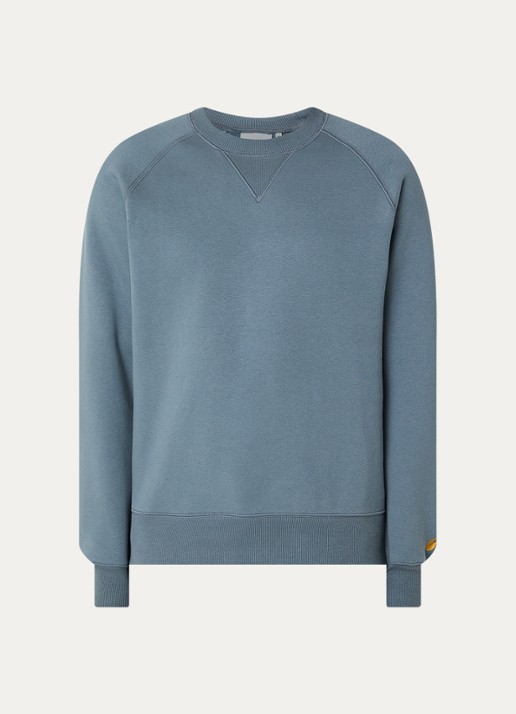Carhartt WIP Chase sweater met logo - voorkant 3 staalblauw