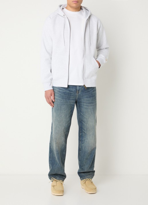 Carhartt WIP Chase sweatvest met capuchon - voorkant 2 grijsmele